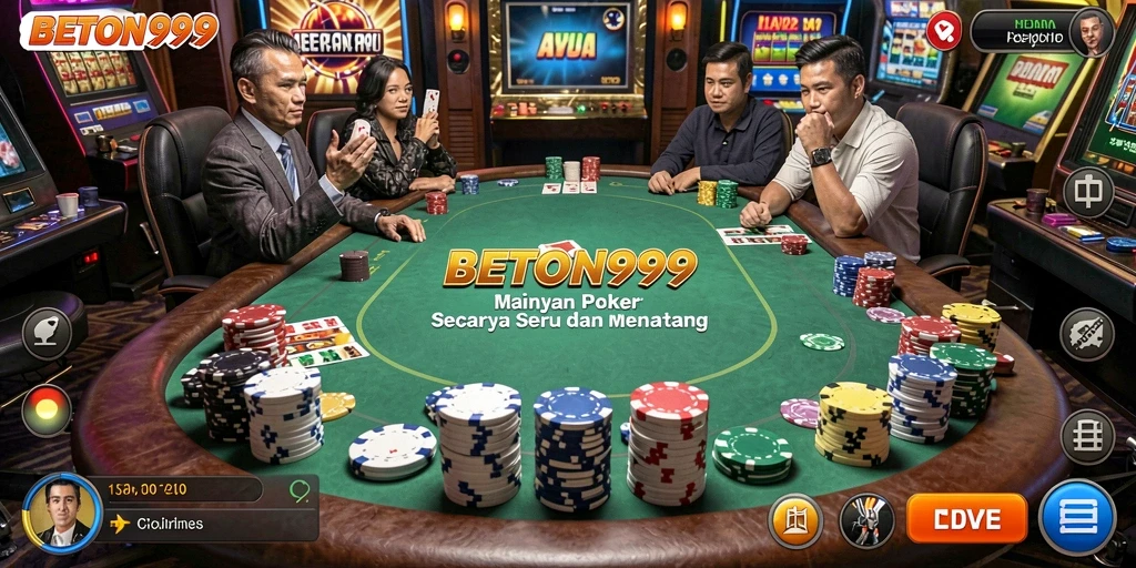 Tampilan gameplay Poker yang seru dan interaktif di BETON999.