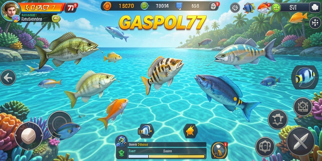 Screenshot gameplay GASPOL77 menampilkan aksi seru menembak ikan.