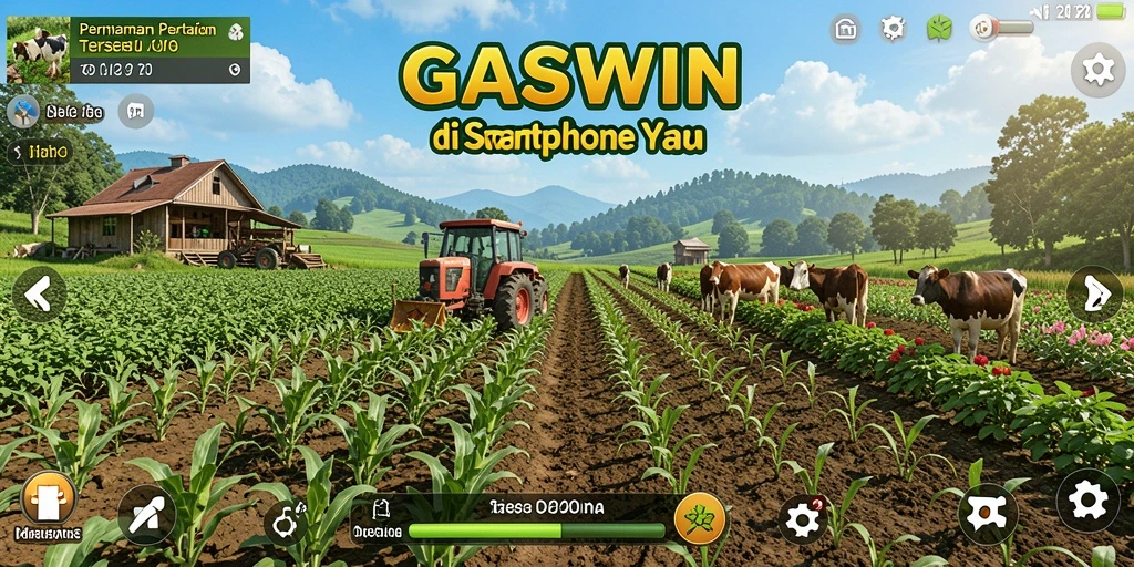 Screenshot GASWIN menunjukkan aktivitas pertanian yang seru dan menyenangkan.