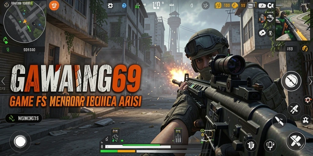 Screenshot gameplay GAWANG69 menunjukkan aksi tembak-menembak yang intens.