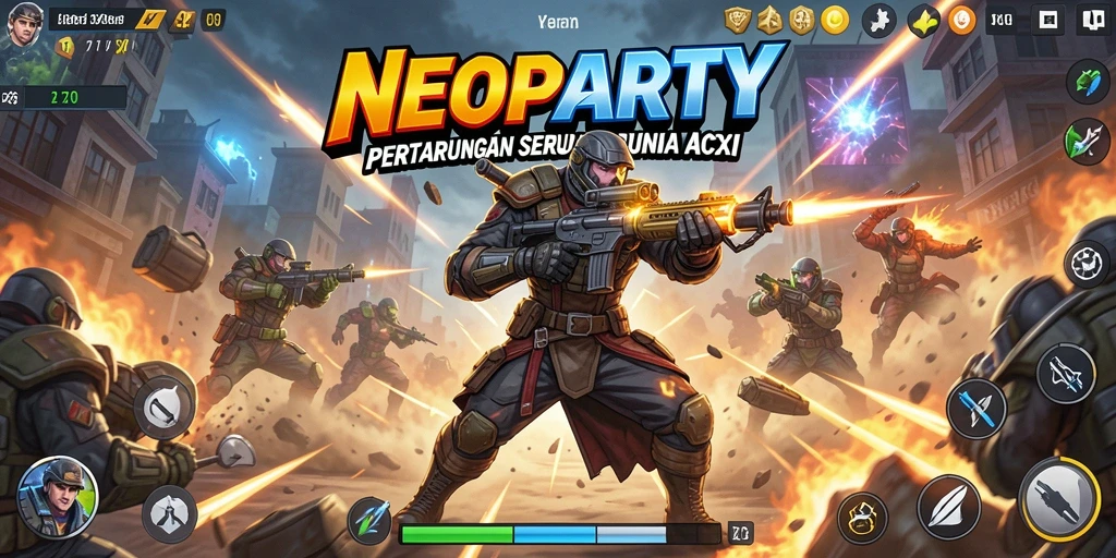 Tangkapan layar gameplay NEOPARTY menampilkan aksi pertarungan yang seru.