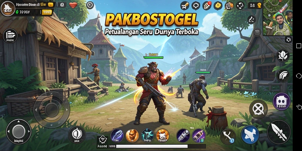 Screenshot gameplay PAKBOSTOGEL menampilkan petualangan di dunia terbuka.