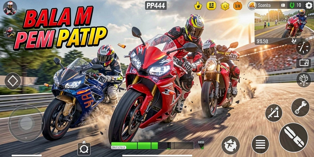 Tampilan balapan motor yang menegangkan dalam PP444.