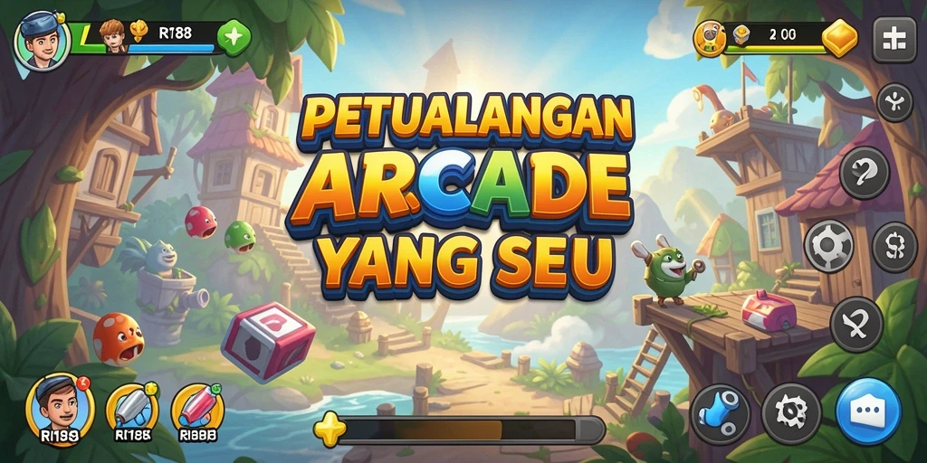 Screenshot utama RI188 menampilkan gameplay Arcade yang seru dan penuh warna.
