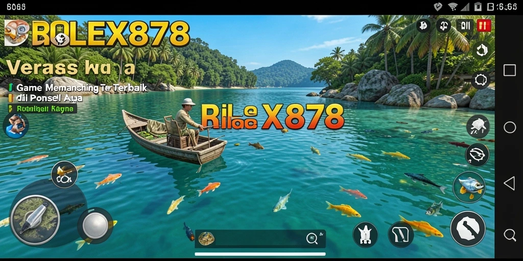 Tangkapan layar gameplay <strong>ROLEX878</strong> menampilkan pemancing sedang menangkap ikan di laut.