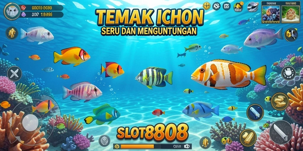 Tampilan gameplay SLOT8808 dengan aksi menembak ikan yang seru.