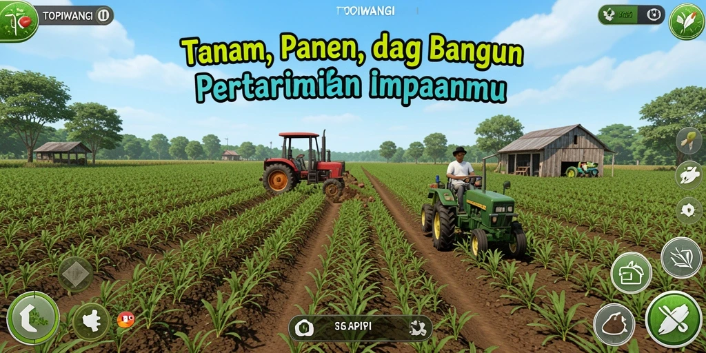 Tangkapan layar gameplay yang menunjukkan pertanian yang indah di TOPIWANGI.