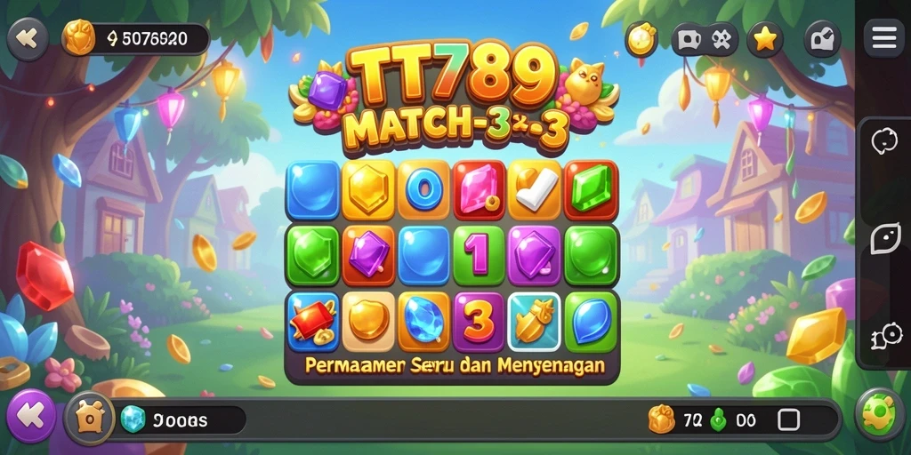 Screenshot gameplay TT789 dengan aksi Match-3 yang mendebarkan.