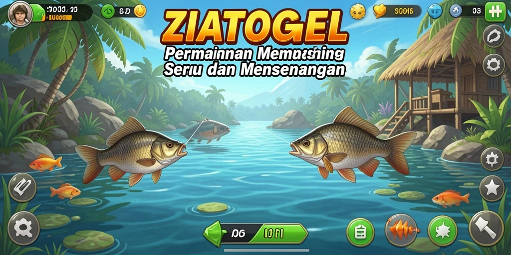 Tampilan gameplay ZIATOGEL dengan aksi memancing yang menegangkan.